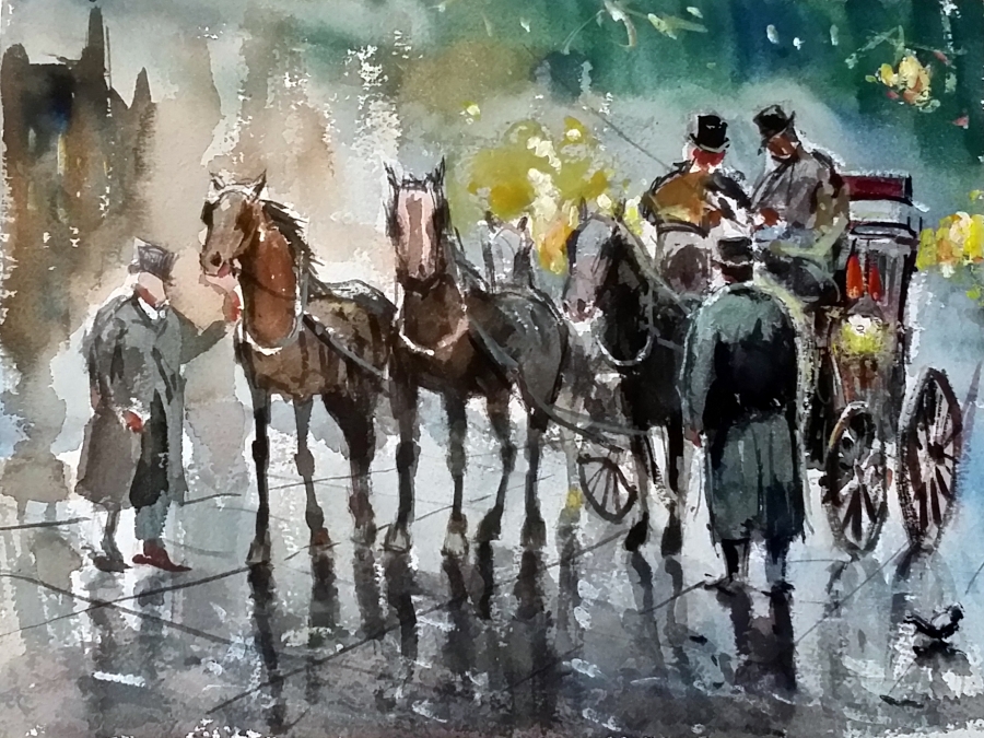 Horses in the Rain